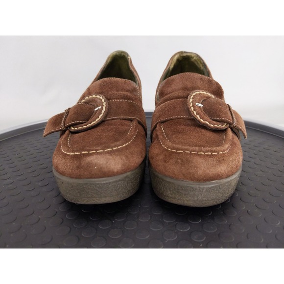 Aerosoles Wedge Loafers Womens 6.5 Brown Suede Buckle Platform Slip On Shoes - Picture 4 of 9